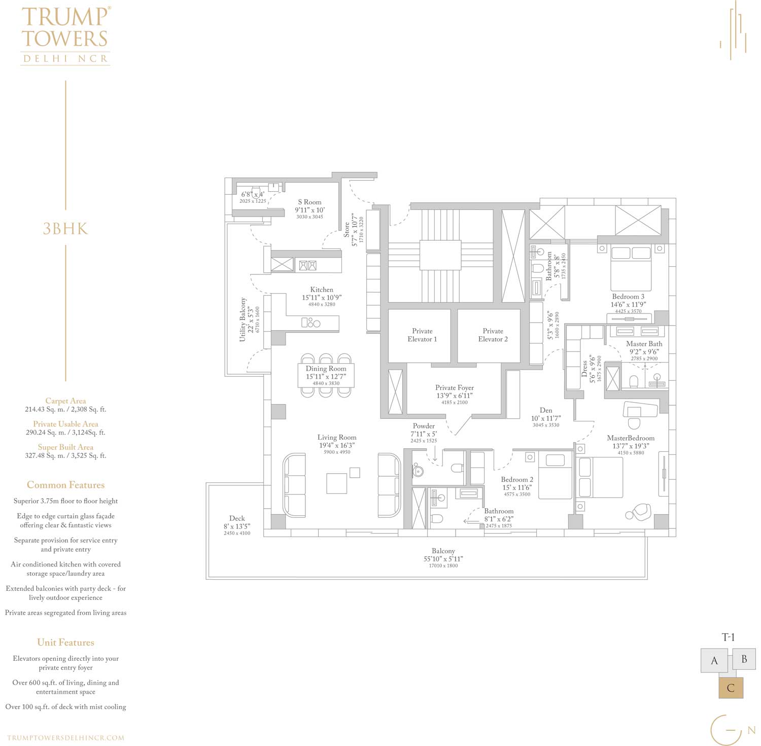 3 bed room Trump Towers